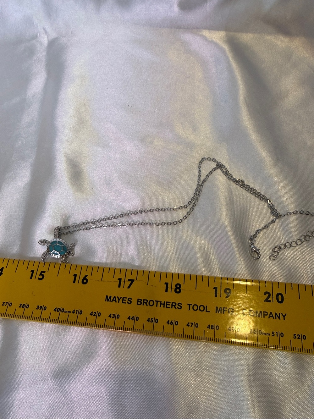 Silver Sea Turtle Necklace with Blue Green Opal Inlay Interlocking Chain NWOT - Picture 5 of 6